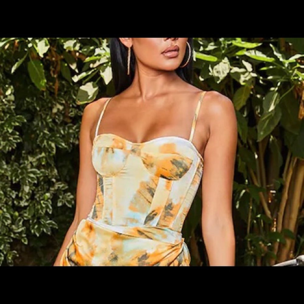 Orange Tie Dye Print Structured Corset Top